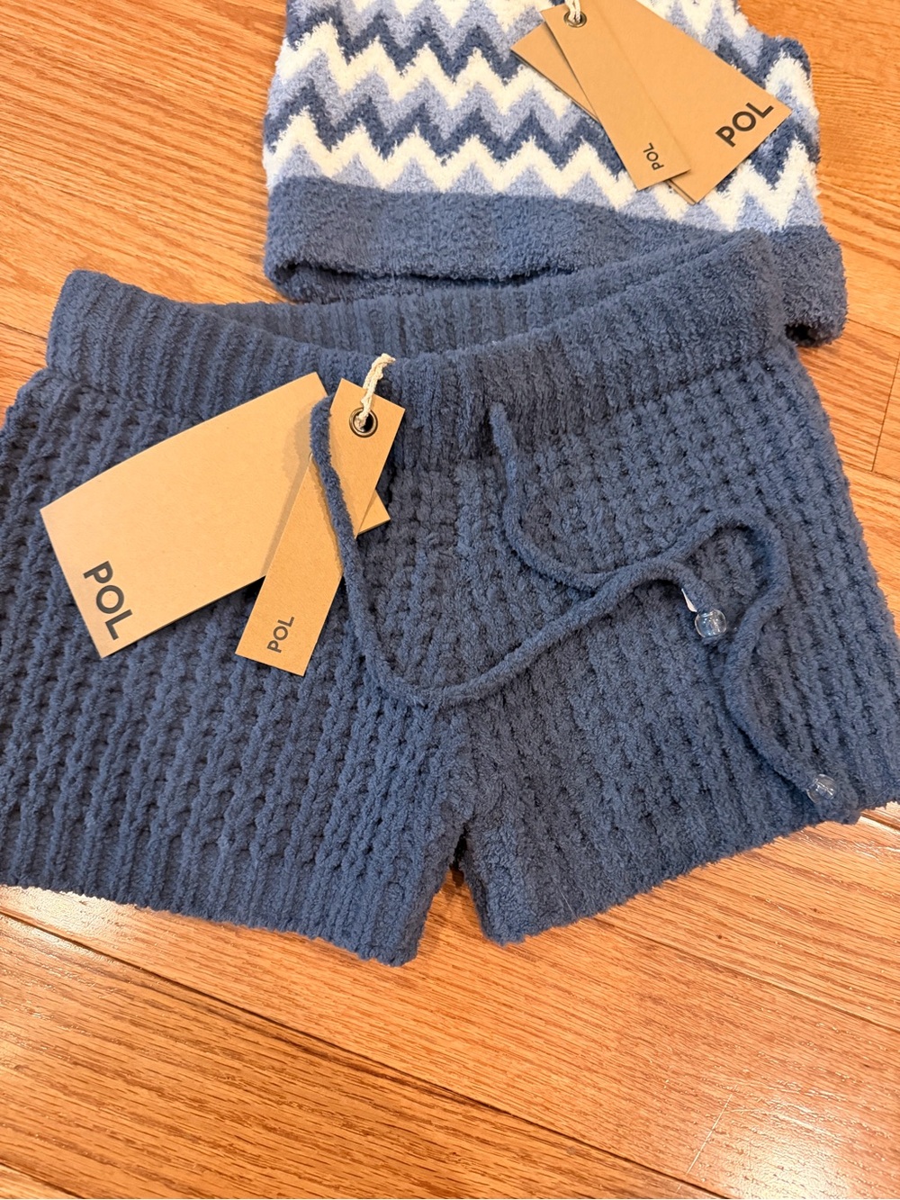 NWT POL Cozy Blue Chevron Fuzzy Lounge Set Soft Knit Size S - Picture 3 of 5